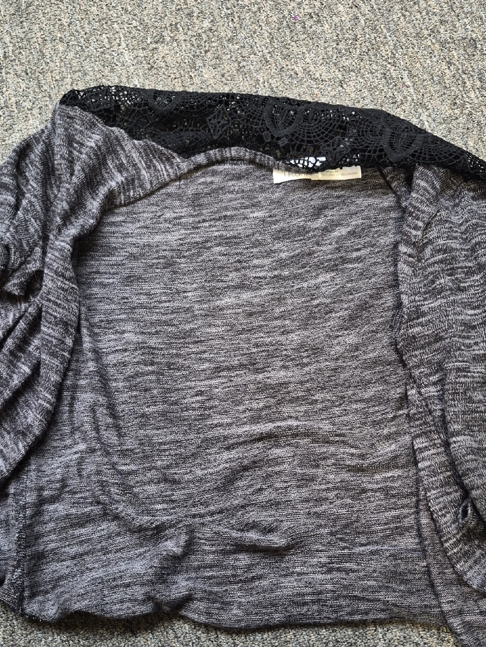 Time And Tru Gray Knit Cardigan with Black Lace Trim